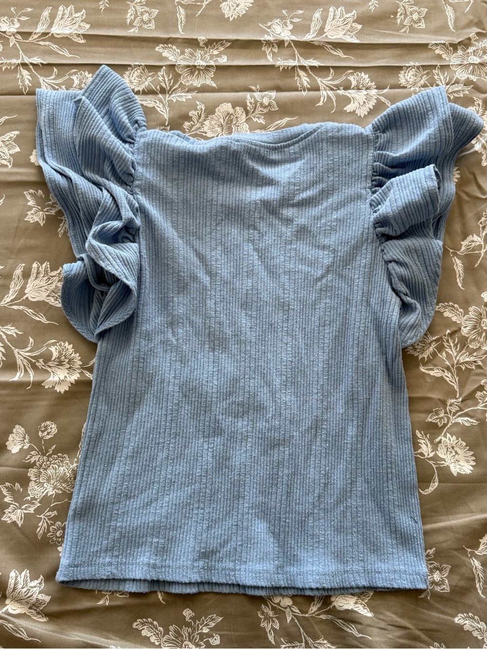Zara Light Blue Ribbed Ruffle Sleeve Top - Picture 4 of 4